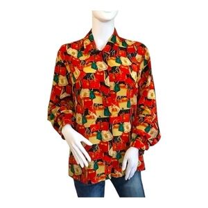 VTG 90s Jordan Womens Red Green Purse Handbag Novelty Print Button Down Blouse